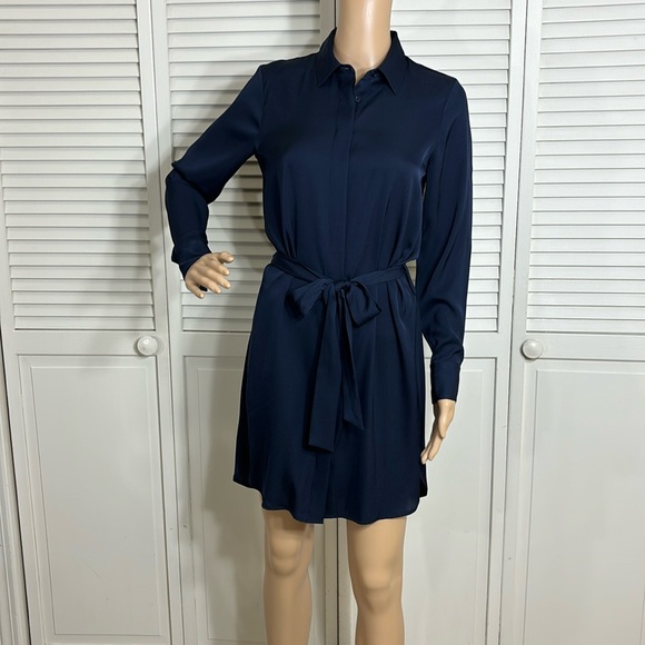 NWT Quince Silk Stretch Shirt Dress XS in Blue - Picture 6 of 16